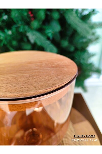 Madame Coco Marion Wooden Lid Storage Container 1600 ml - Amber