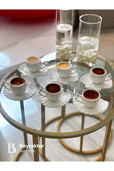 Bayraktar Seramik Desenli 6'lı İstiridye Kahve Fincan Takımı 90 ml