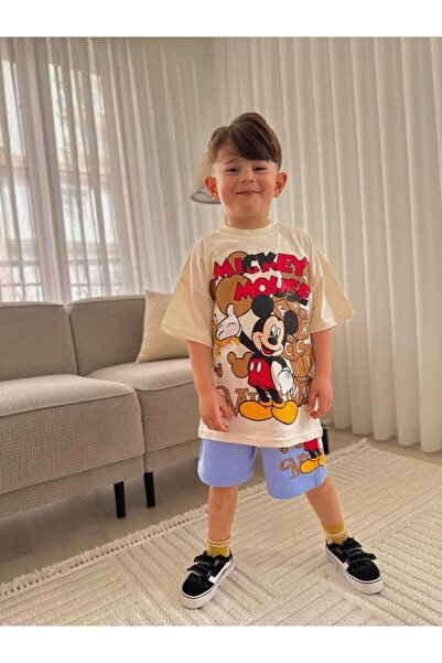UESKİDS Boys' Mickey Patterned Shorts Suit