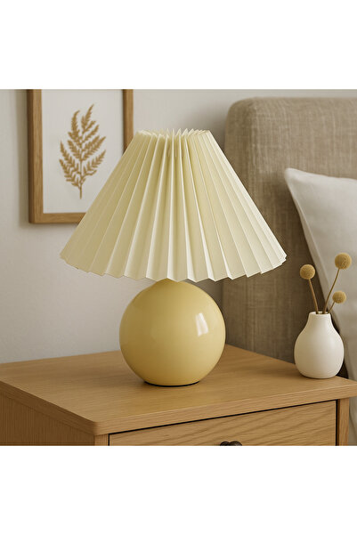 EvLight Asel Cream Pleated Fabric Headboard Metal Lampshade