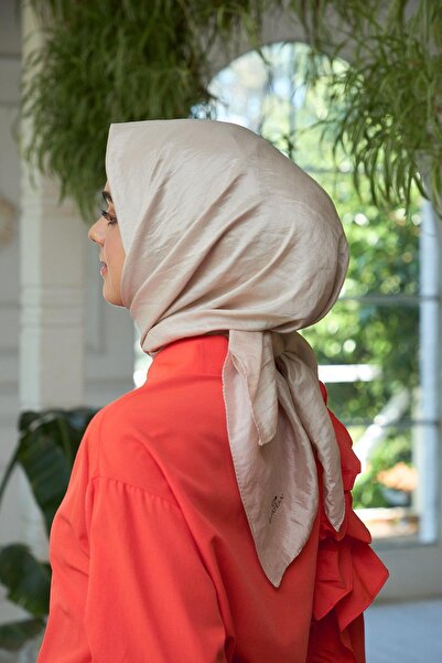 İpekhan Plain Pattern Voile Scarf Beige Voile Silk Scarf - 10100-21