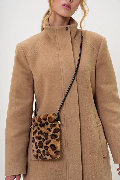 VAGGON Women's Leopard Leather Corded Magnet Closure Faux Fur Phone Bag Prmx13249