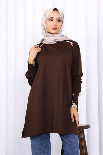 İmajButik Brown Shoulder Stone Cold Yarn Knitwear Tunic