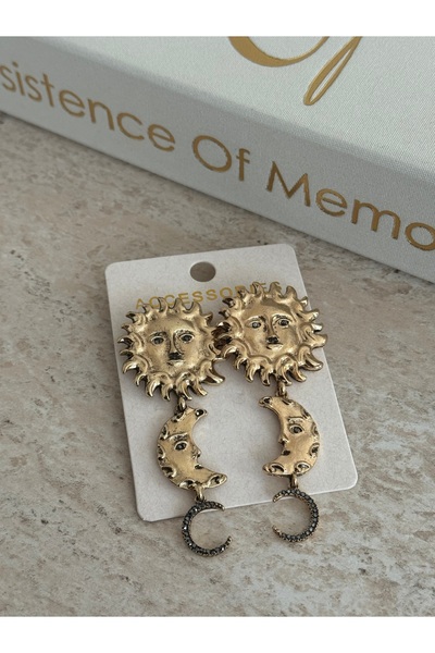 LUXSTONE Sun Moon Gold Brand Earrings