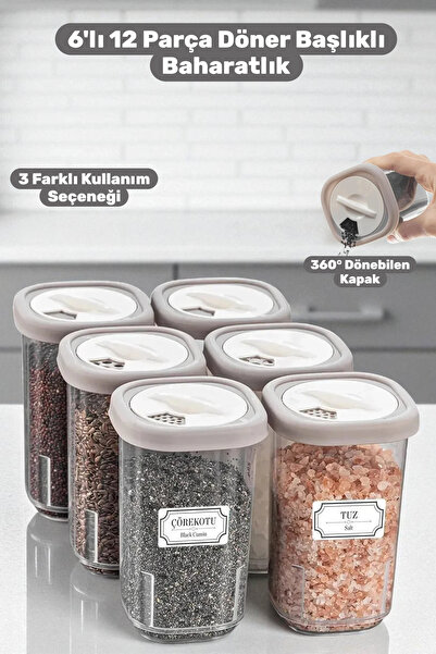 Buclee Miya 6-Pack 360 °   Spice Jar Set with Flip Lid Kitchen Organizer with...