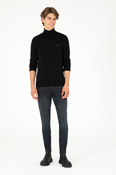 U.S. Polo Assn. Men's Black Sweater with High Collar and Embroidered Logo