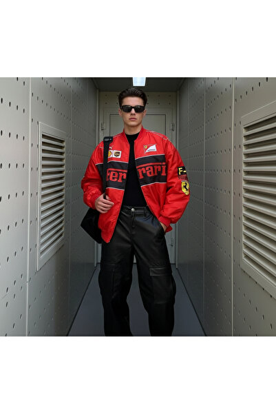 BALİNA Red Parachute Men's Racing Retro Unisex Bomber Jacket -The Solo