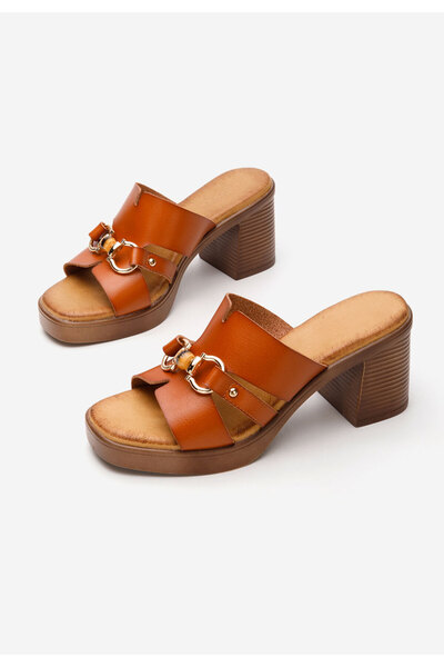 B T Shoes Mules με χοντρο τακουνι Olimpya ταμπά