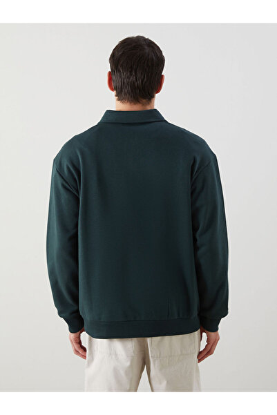 LC Waikiki Πράσινο μακρυμάνικο φούτερ με λαιμόκοψη με τύπωμα Ανδρικό χοντρό φούτερ