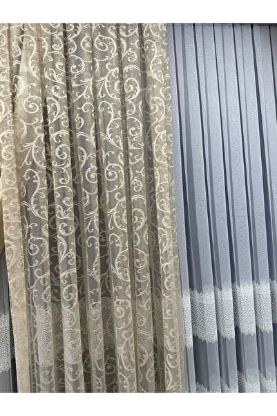 Suradesign Yeni Sezon Kdk Örme Vizon Renk Çift Kanat Tül Fon Perde Bağcıklı