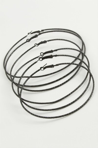 ZERO LAND Hn-Shop Striped Metal Hoop Earrings 6 Pieces-Yellow