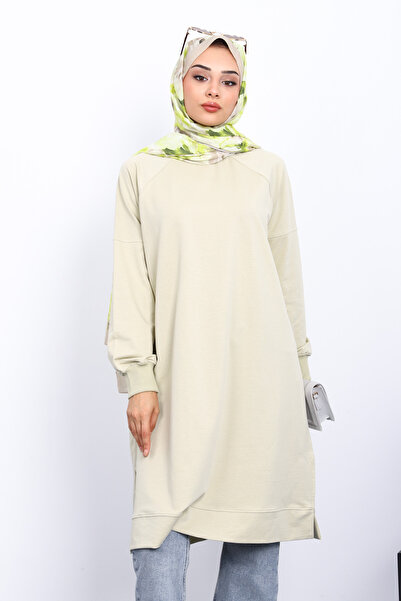 İmajButik Pastel Green Modal Tunic with Slits on the Sides