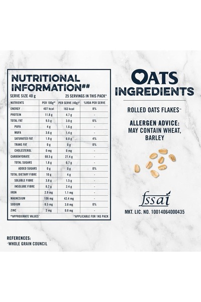 Quaker Whole Oats 400 gNutritious and Natural Whole Grain Oats for Healthy Breakfast and Recipes