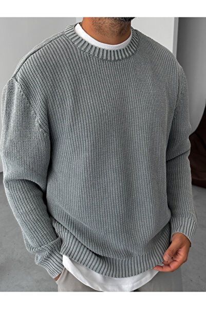 BYBASICMAN Сив пуловер с прекалено голям размер PM-027