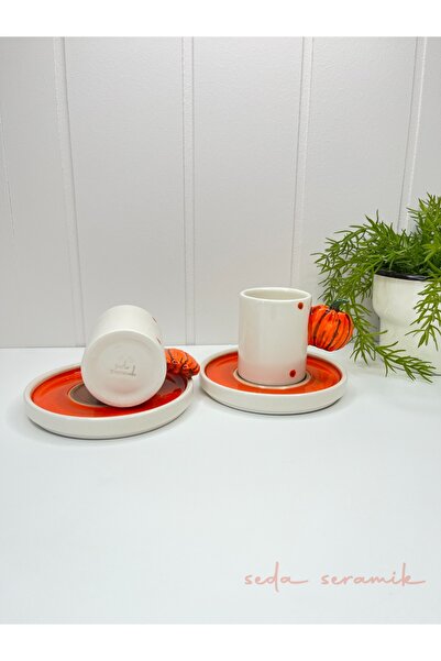 seda seramik Handmade Pumpkin Design 4-Piece Coffee Cup Set for 2 People 100ml