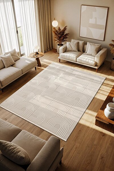 Cotto Home Cotto Motto TT002W Krem Halı Modern Geometrik Çizgili Pamuk Taban ...