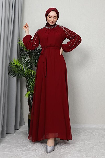 GİYZAMİLA Φόρεμα Semra Tesettür Βουργουνδίας
