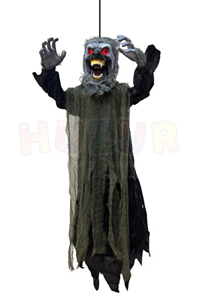 Huzur Party Store 110 Cm Uluyan Hareketli Kurt Adam Dekor Işıklı Sese Duyarlı Pilli Cadılar Bayramı Halloween Süsü