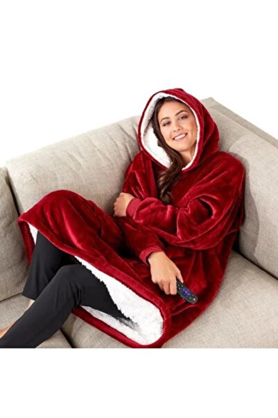 Flippy Blanket with Sleeves, Hood and Front Pocket, Lined Padded Polyester, One Size, Red