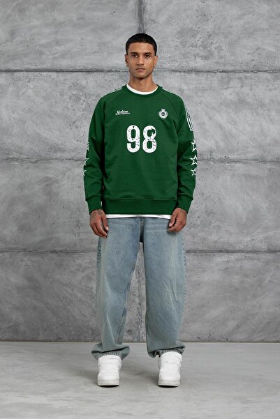 NOMARC Πράσινο φούτερ με στάμπα με ρίγες 98 Oversize