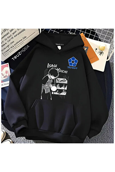 Toum هوديي بقلنسوة كبير الحجم مطبوع عليه Blue Lock للجنسين