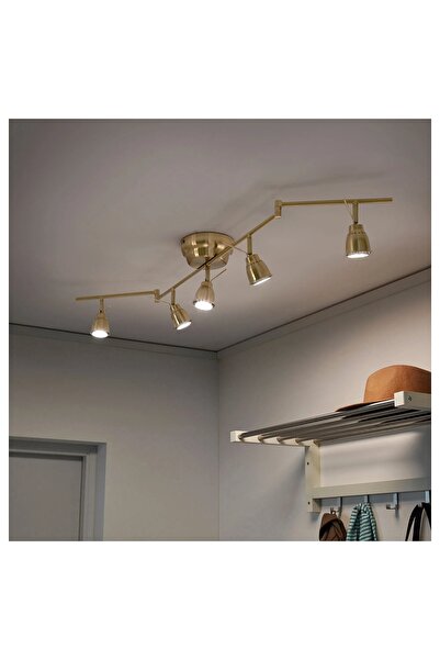 UZUNKAYA HOME 5 Spotlu Yer Lambası Pirinç Rengi 131 cm – Modern Çoklu Başlıkl...