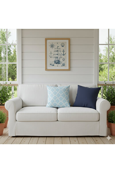 Bc Home Mavi Geometrik Desenli, Kare Kırlent Kılıfı, 43 x 43 cm , 1 Adet, Fer...