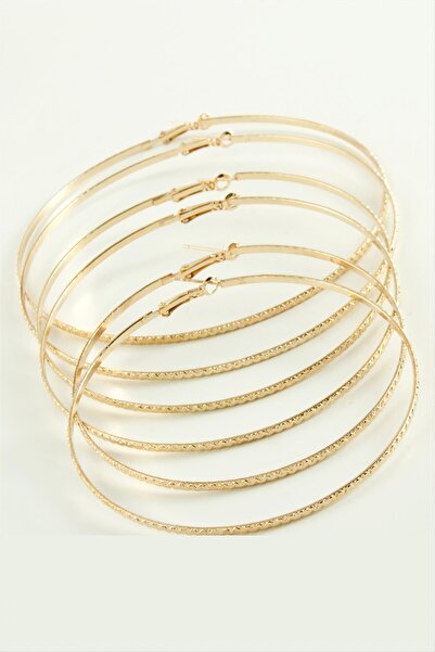 Marsilyan Zigzag Patterned Metal Hoop Earrings 6 Pieces Ilkel-Bjt940