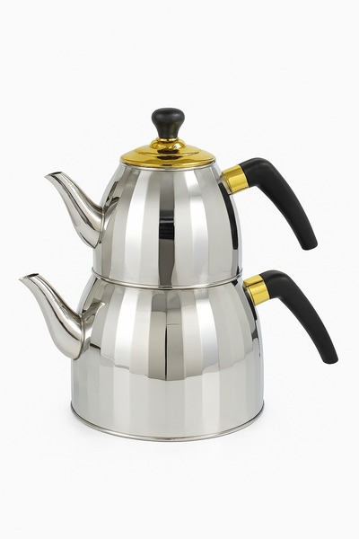 DAMMERUN Vicalina Paslanmaz Çelik Çaydanlık Seti – 1 Lt Üst Demlik & 2,5 Lt A...