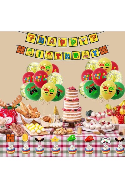 SUNSK birthday set, latex/paper, multicolor, 34 pieces
