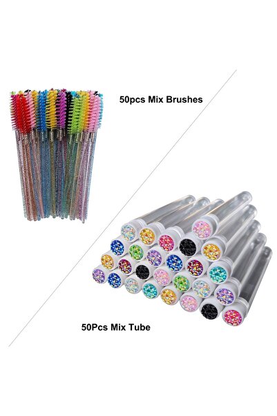 Choice3 50 قطعة من فرشاة أنبوبية لفرشاة الرموش مع رموش ماسكارا وفرشاة حواجب وبكرات