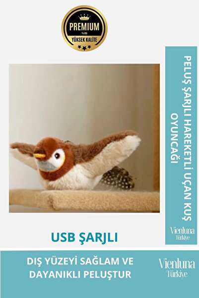 vienluna Premium Şarjlı Peluş Uçan Kuş Oyuncak Gerçekçi Kanat Çırpan Sesli Ke...