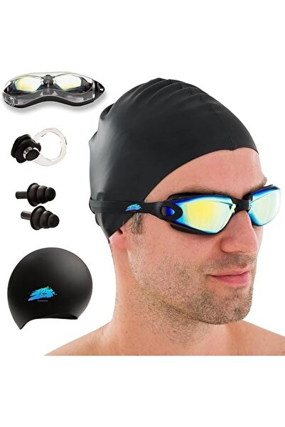 SUCITY 5-in-1 Anti-Fog Swimming Goggles Set with Cap, Earplugs & Nose Clip – UV Protection