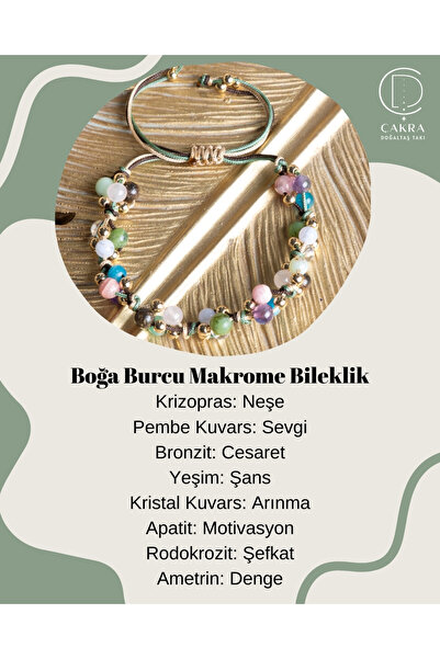 ÇAKRA DOĞAL TAŞ Boğa Burcu Makrome Bileklik