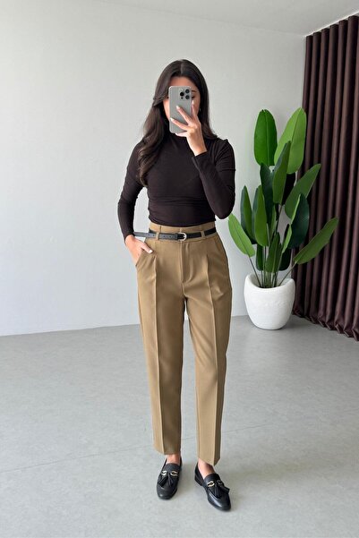 ECEMİ Kozy Haki Kemerli Havuç Pantolon