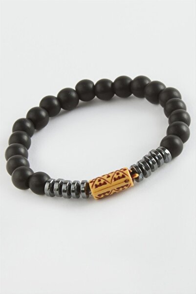 CT STONES سوار ALLZEY من الحجر الطبيعي الهيماتيت أونيكس - أسود