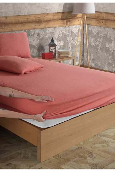 destinyhometex 100% Cotton 2-Layer Muslin Fitted Sheet and 2 Pillowcases / Single - Double - King Size