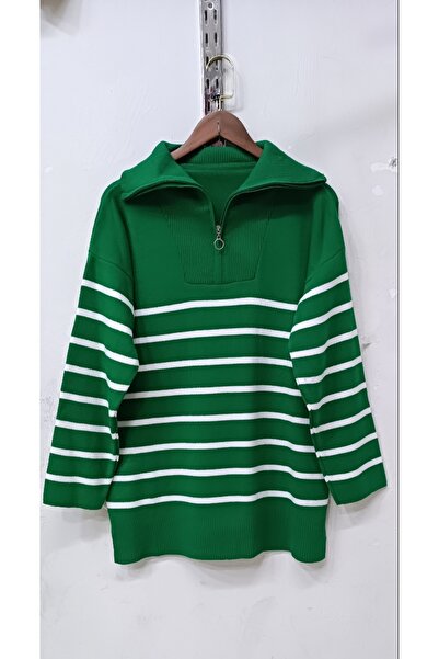 GÜLSEVEN سترة تريكو بسحاب نصفي طول 75 سم ذات قصة فضفاضة