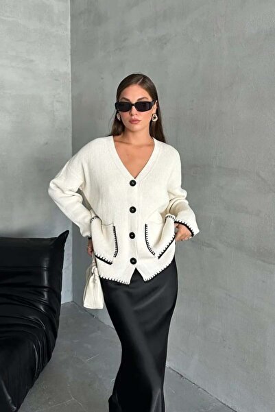 My Blog Ecru Shepherd Stitch Cardigan with Pocket 4371