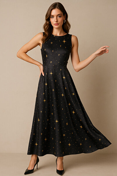 Rich Γυναικείο φόρεμα από σατέν με μοτίβο μαύρου αστεριού