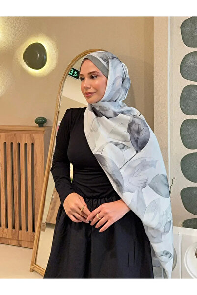 Nûda - Tarzın Değil , Tavrın Zarafeti Mira Silk Retro Patterned Cotton Shawl Mena Series Khaki Leaf