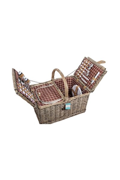 hectarul Picnic Basket for 4 People, Willow with Tableware and Cooler Bag, Light Brown,
