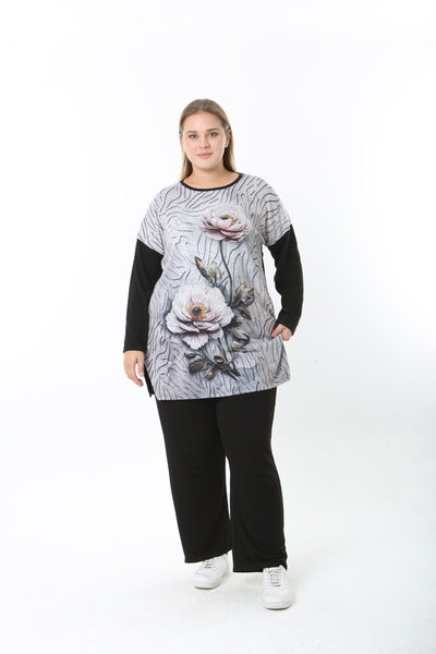 XL Modam Wool Viscose Patterned Lycra Women's Plus Size Tunic