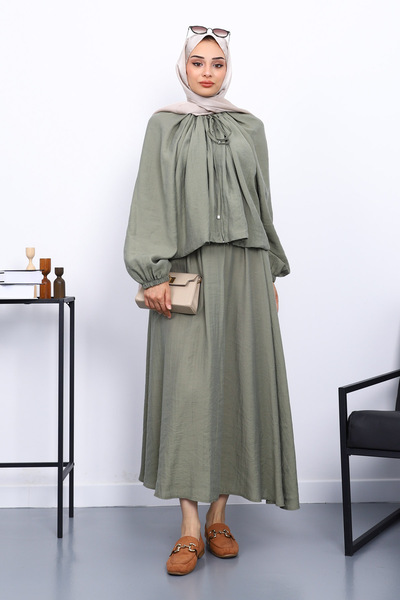 İmajButik Khaki Jacket and Skirt Modal Set