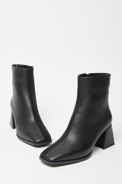 Madamra Γυναικείες μαύρες σουέτ μπότες & μποτάκια με τακούνι με απαλή μύτη, δερμάτινο PU με φερμουάρ, κομψό