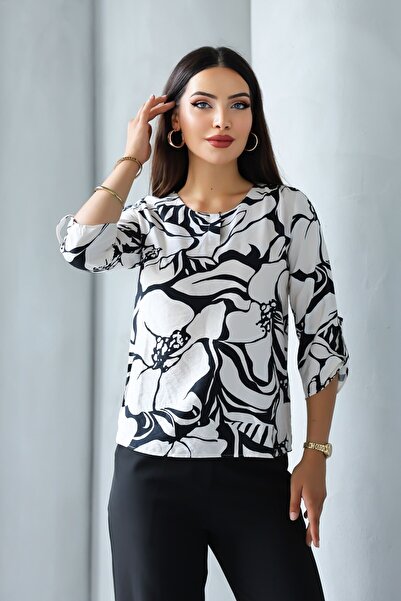Kübra Tekstil Γυναικεία μπλούζα με μακρυμάνικο λαιμόκοψη με σχέδιο - Casual, ...