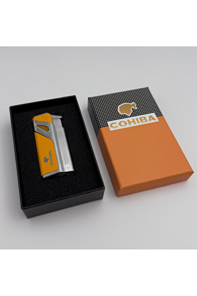 COHİBA Jet Alevli 3 Torch Patron Puro Çakmak Sarı-Gri