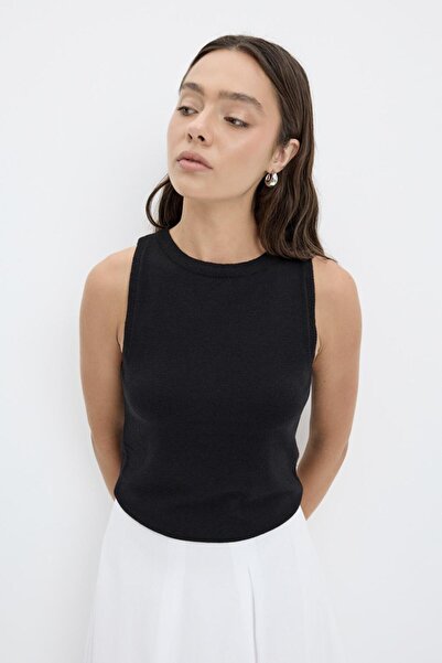 KADRİYE BAŞTÜRK Round Neck Sleeveless Knitwear Bodysuit Black