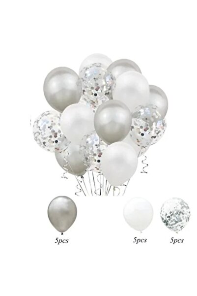 Flippy Set of 15 party balloons, Flippy, white/silver, 30 cm