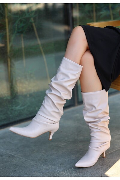 BESKAR Zelya beige leather high heel boots